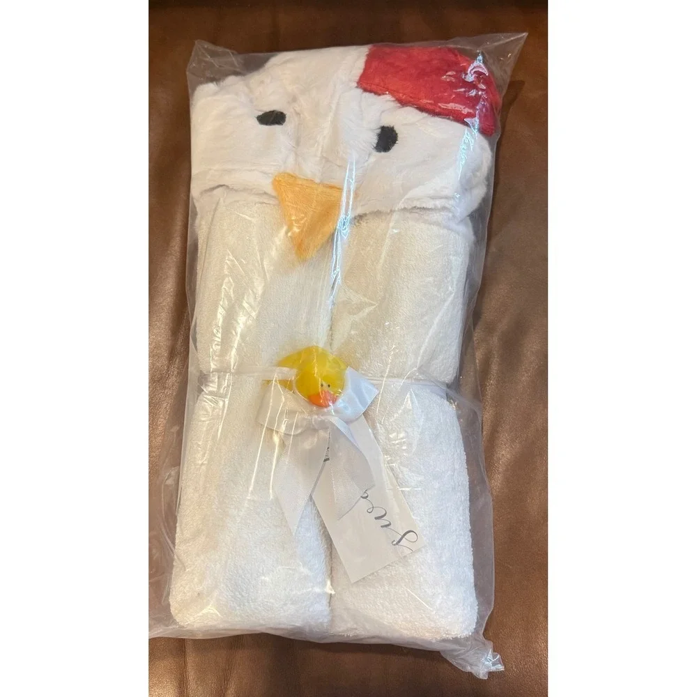 Swankie Blankie Minky 54x31 Baby Hooded Bath Towel White Chicken Rooster NEW